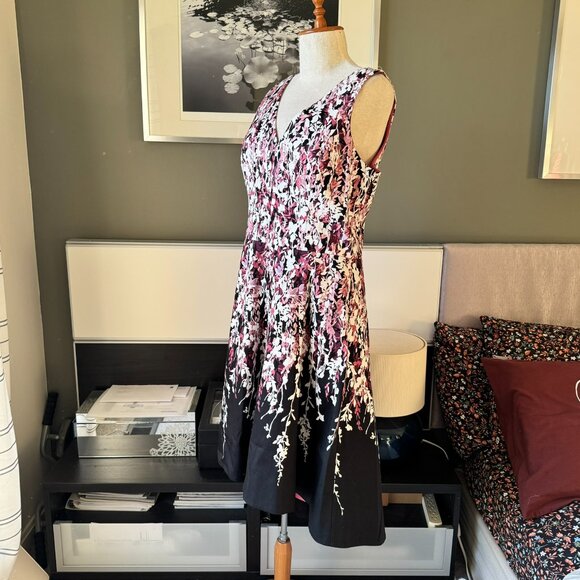 / White House Black Market Black Floral Printed High Low Party Dress US 10 - Picture 9 of 11